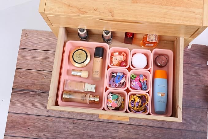 Kutesna 15 PCS Interlocking Desk Drawer Organizer Separator for Office,Bathroom,Kitchen,MakeupÃ¯Â¼ÂPinkÃ¯Â¼Â