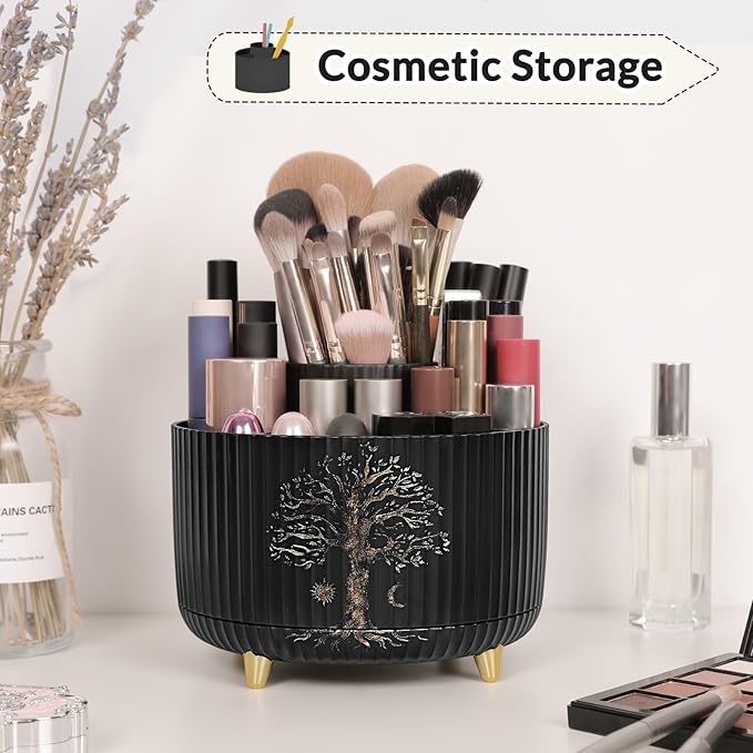 SKYDUE 360 Degree Rotating Desk Organizer, Dual-Purpose Pencil Pen Holder for Desktop, Desk Pen Organizer with 5 Slots, Office Supplies, Pencil Cup for Office, School, Home