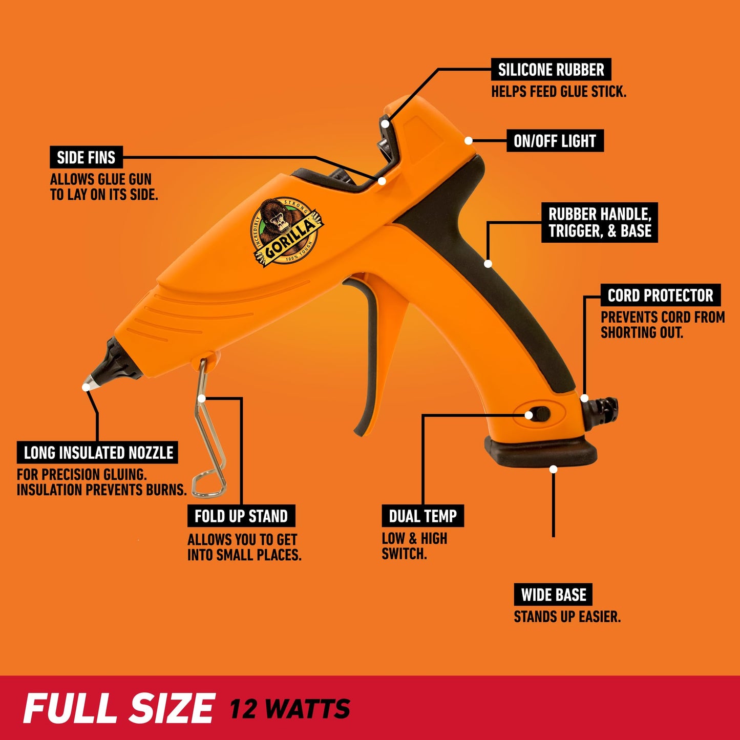 Gorilla Hot Glue Gun Kit (Pack of 1 Full Size Hot Glue Gun and 45 Sticks) - Dual Temp, Precision Nozzle, and Easy Squeeze Trigger