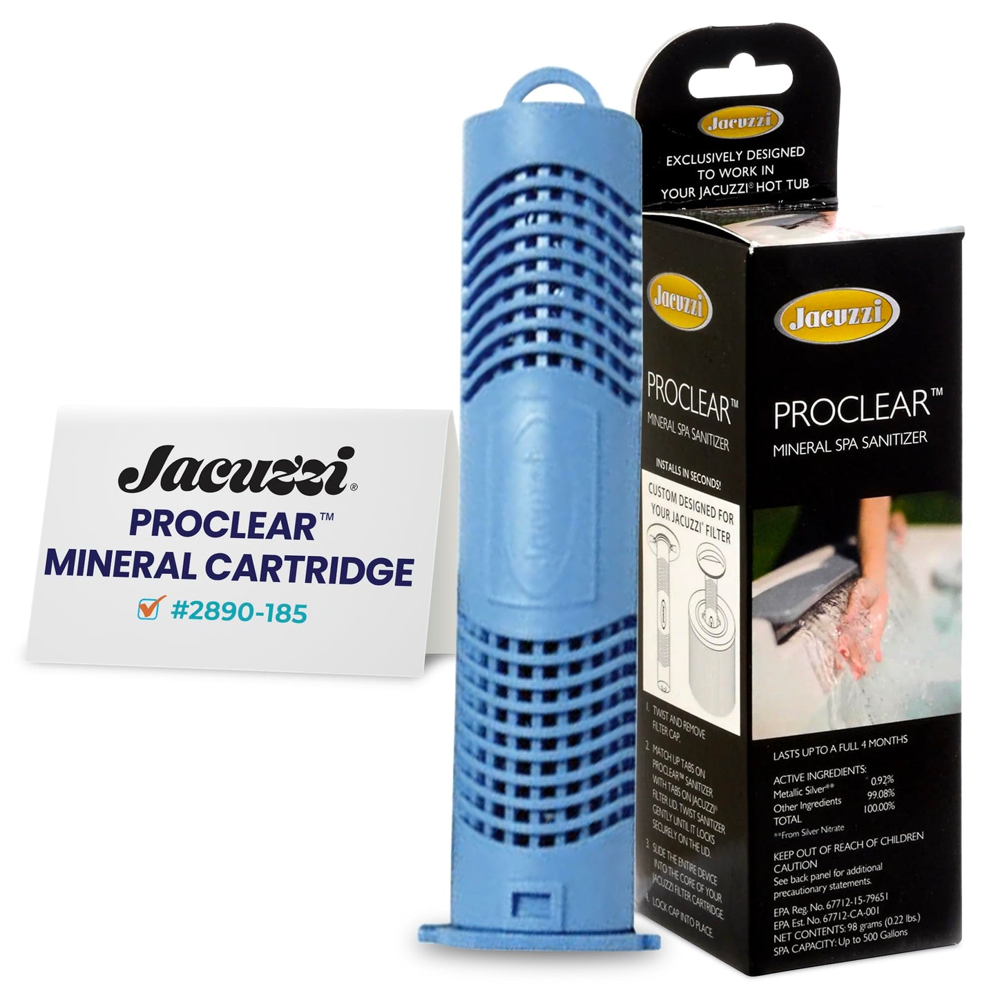 Jacuzzi ProClear Mineral Spa Sanitizer Cartridge – 2890-185, Hot Tub Mineral Cartridge for J-300, J-400 & J-500 Series, Easy-to-Install Design Supports Balanced Water and Reduced Chemical Use