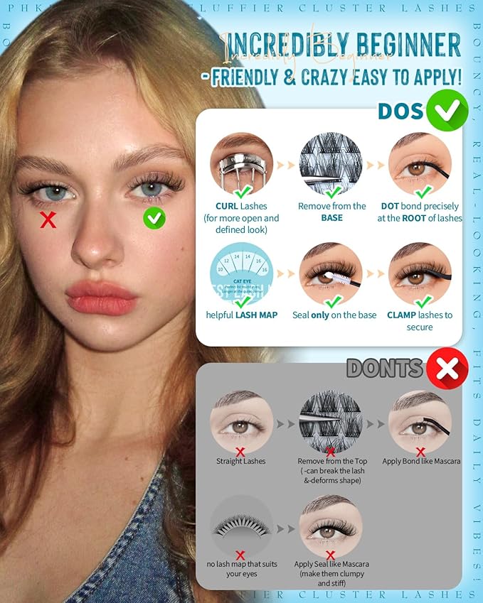 PHKERATA Wispy Lash Clusters Natural Eyelash Clusters 180Pcs Cluster Eyelash Extensions C Curled Cluster Lashes DIY Individual Lashes Soft Eye Lash Extension with Ultra-thin Band, 10-16MM