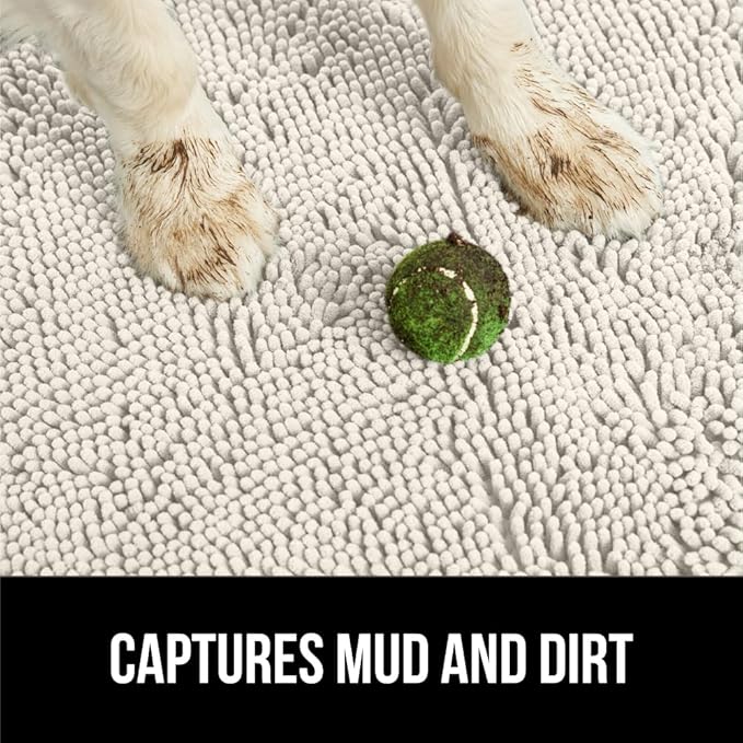 GORILLA GRIP SoakSTOPPER Dog Door Mat, Machine Washable Rug Absorbent Doormat Captures Moisture Mud Dirt, Quick Dry Soft Chenille Entryway Rugs Indoor Entrance Mats for Dog Paws, 24x17 Cream