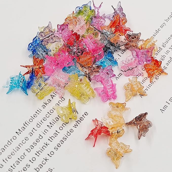 50 Packs Assorted Color Butterfly Hair Clips, Beautiful Mini Butterfly Hair Clips Hair Accessories for Women and Girls (Glitter Color)