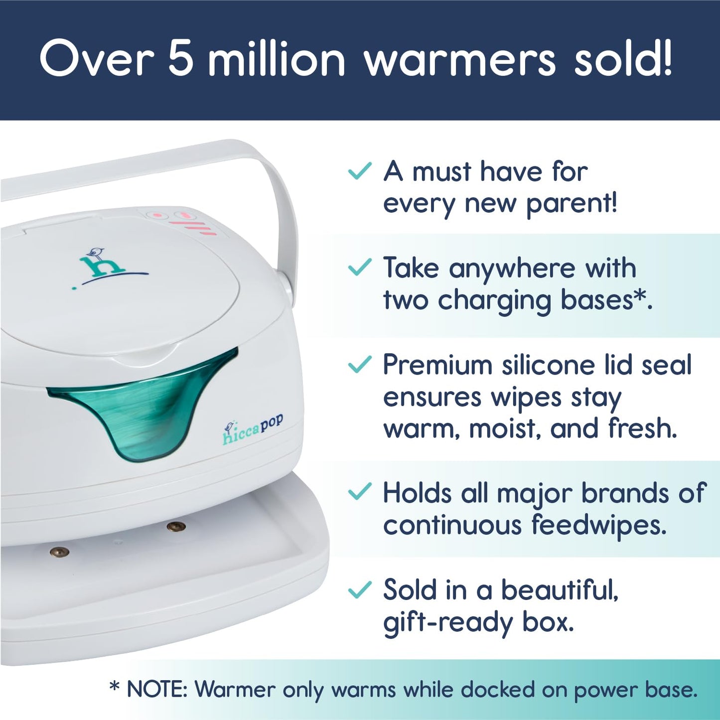 Hiccapop Portable Baby Wipe Warmer, Baby Wipes Warmer for Babies Includes 2 Power Bases, Diaper Wipe Warmer with Changing Light