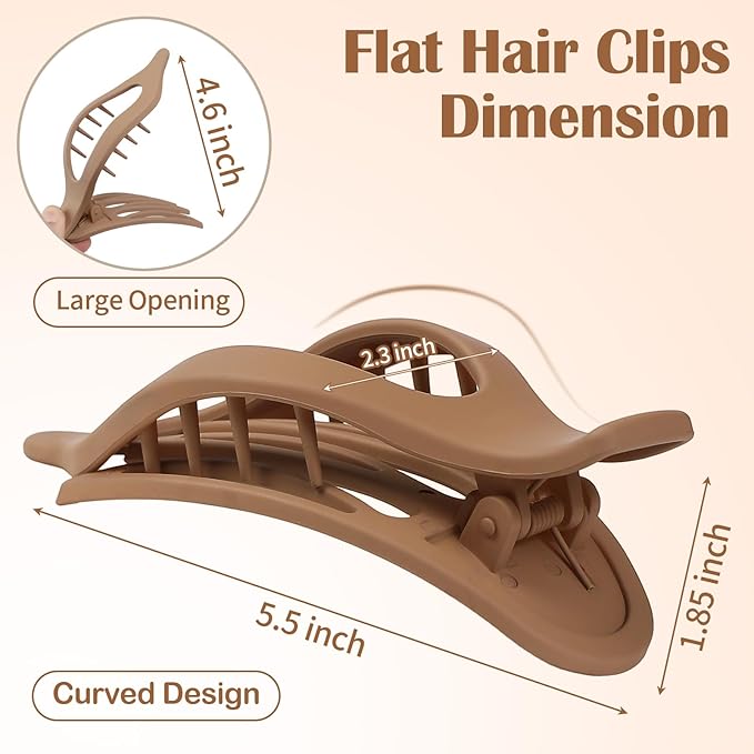 5.5 Inches Extra Large Flat Hair Clips for Women, 4 Pack XL Big Claw Clips for Thick Hair, Oversized Matte Strong Hold Non-slip Flat Claws, Khaki