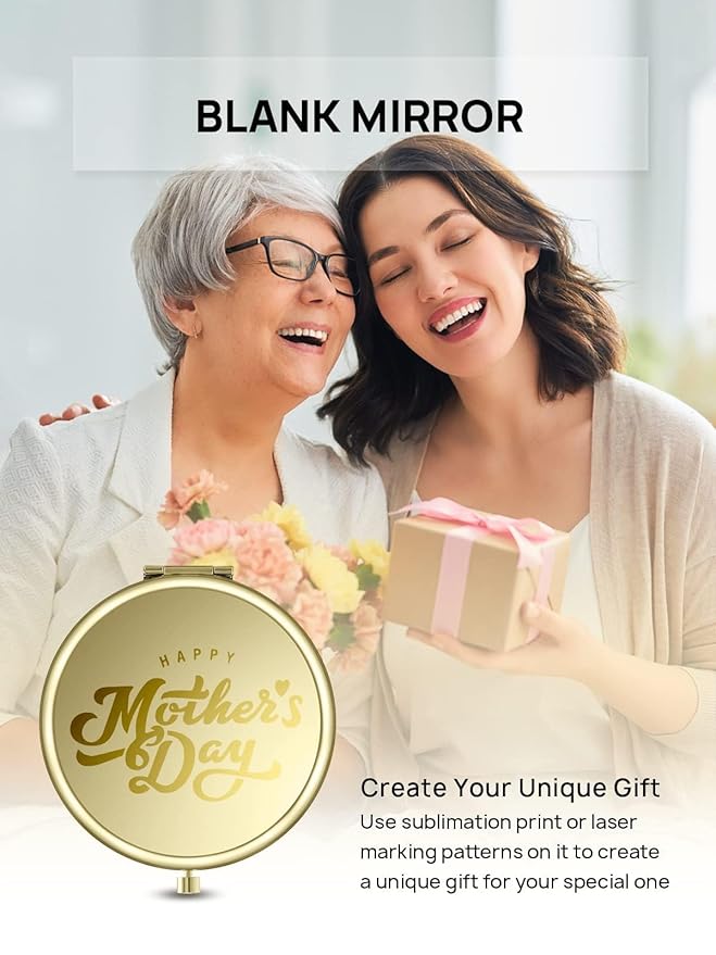 Compact Mirror Bulk, Pack of 24 Double-Sided 1X/2X Magnifying Metal Makeup Mirrors((Round,Gold)