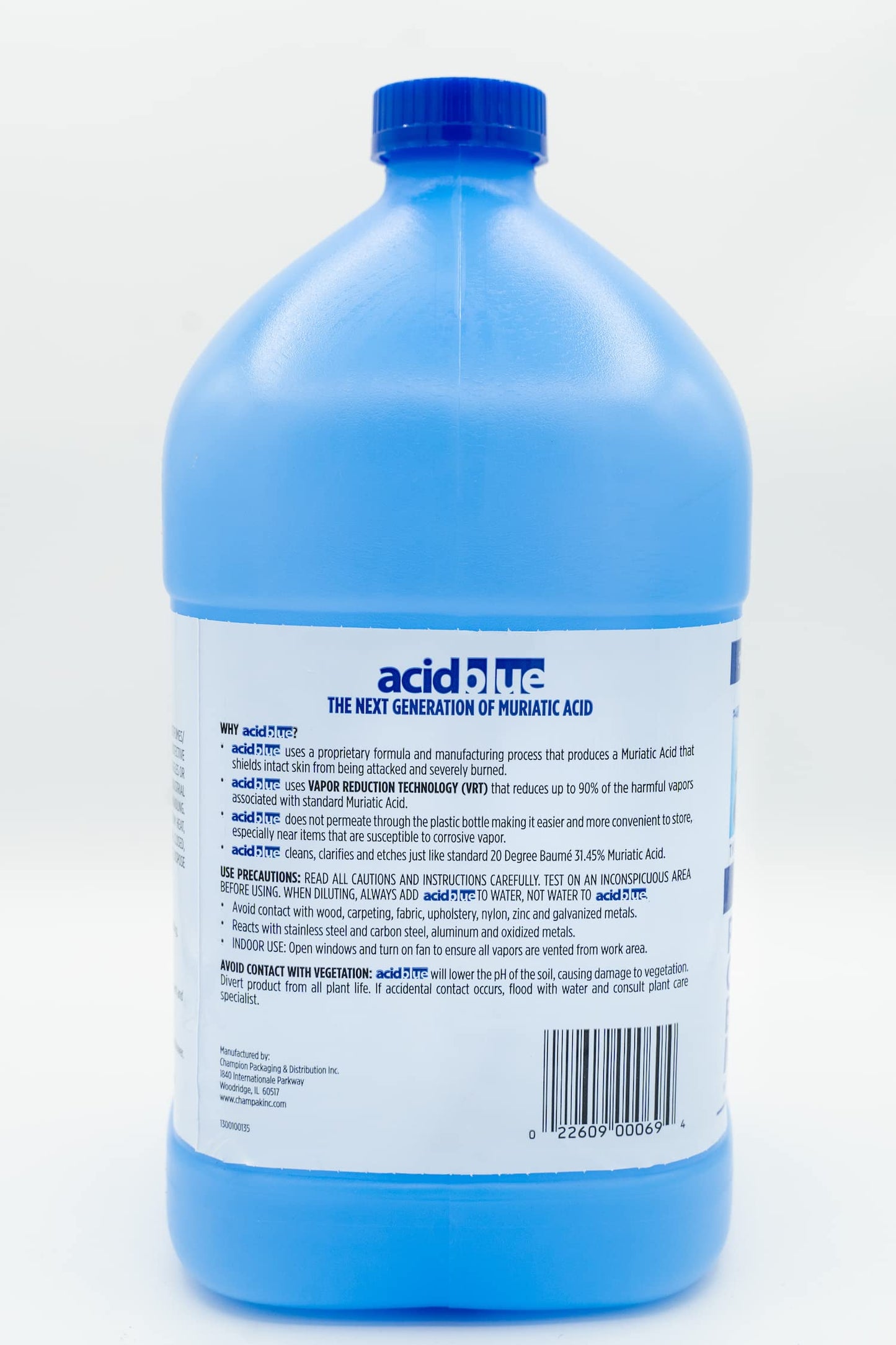 CPDI Acid Blue Muriatic Acid Swimming Pool pH Reducer Balancer and Concrete Cleaner | Buffered, Low-Fume - 1 Gallon