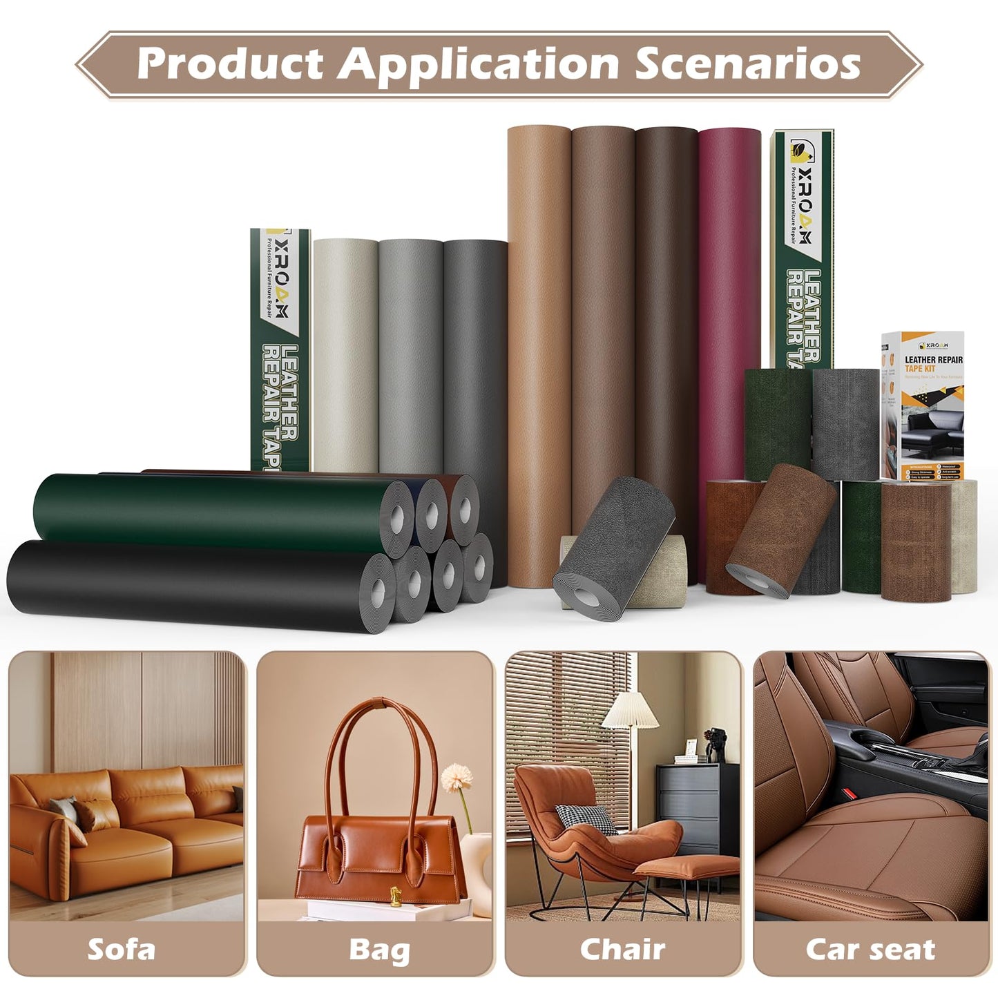 Xroam Leather Repair Tape, 16x79 inch Leather Patches for Furniture, Self Adhesive Leather Repair Patch for Sofas, Couches, Leather Covers, Seats, Chairs, Vinyl Repair Tape Retro Dark Brown