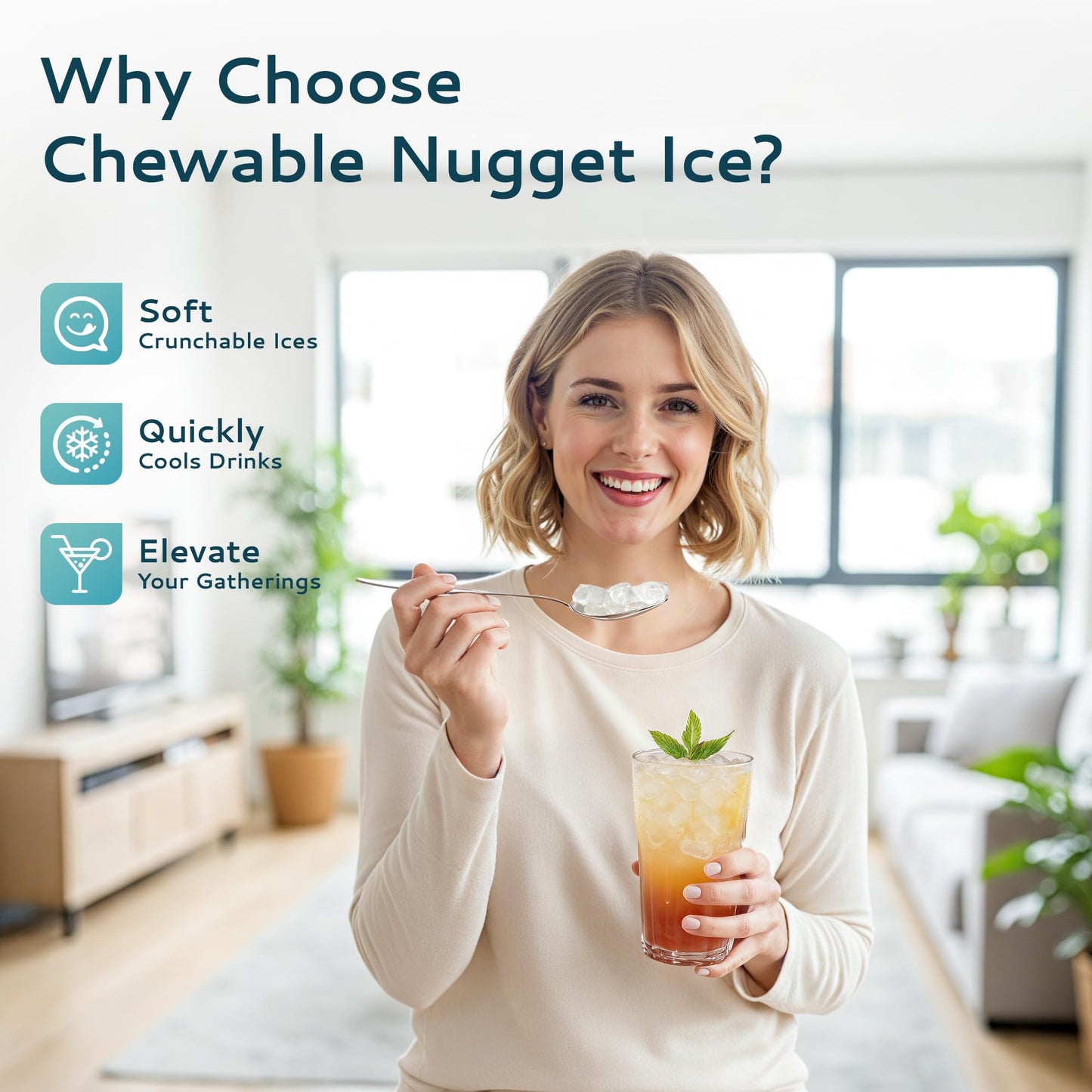 EUHOMY Nugget Ice Maker Countertop, Ready in 8 Mins, Self-Cleaning, 34lbs/24H Portable Ice Maker Machine with Ice Scoop & Basket, Sonic Ice Makers with Chewable Pellet Ice for Home/Party/RV/Camping