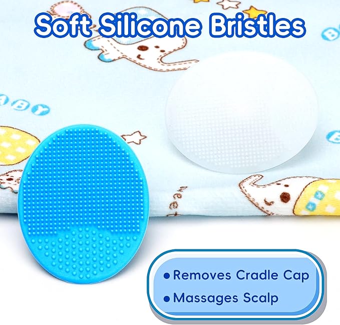 Cradle Cap Brush for Babies, Baby Bath Essentials with Silicone Scrubber Bath Sponge Dual-Sided Comb for Newborns Toddlers Boys Girls (Blue,Set of 5)