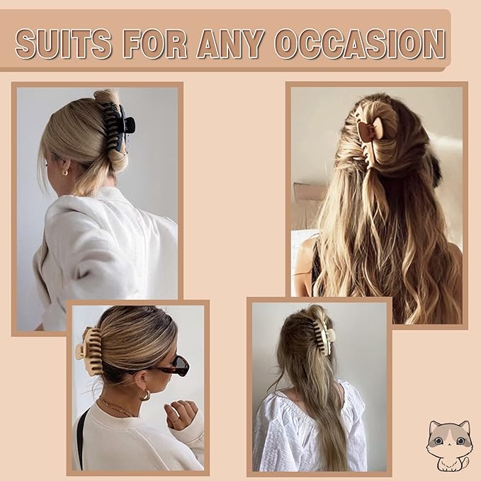 16 PCS 4.4" Large Hair Clips FDBJulyy Clip for Girls,4 Styles 4 Colors 16 Pack Strong Hold Matte Claw Hair Clip for Women Thick Hair & Thin Hair, 90's Vintage Claw Clips