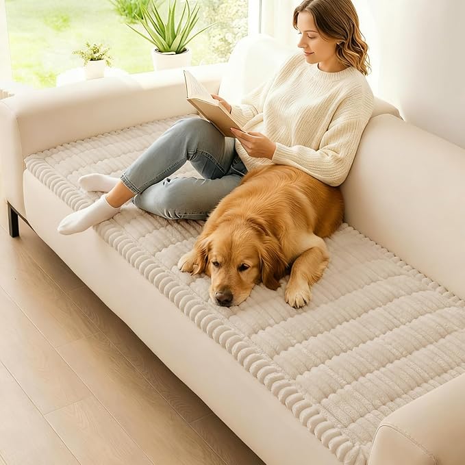hyha Couch Covers for Dogs Washable, Non Slip Plush Dog Sofa Protectors, Fuzzy Pet Couch Covers for 3 Cushion Sofa Pet Friendly (Apricot, 27.6" x 88")