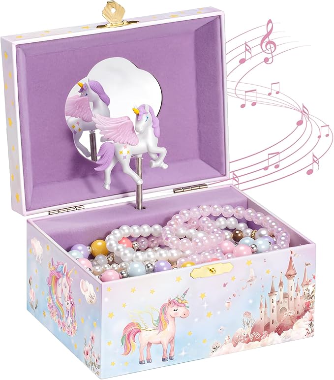 ProCase Unicorn Jewelry Box for Girls, Kids Musical Jewelry Boxes with Spinning Unicorn Doll, Birthday Christmas Gifts for Little Girls Children Toddler Ages 3 4 5 6 7 8 -Unicorn (Box Only)