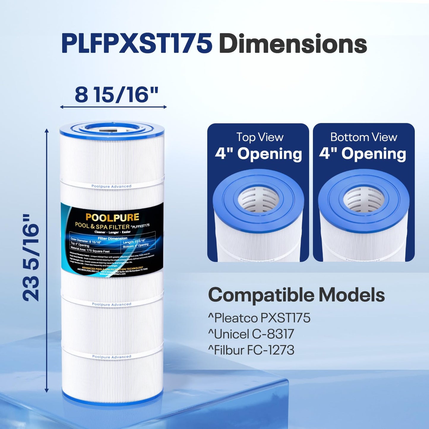 POOLPURE PXST175 Filter Replacement for Hayward X-Stream CCX1750-RE, Filbur FC-1287, Unicel C-8317 Filter Cartridge 1PACK