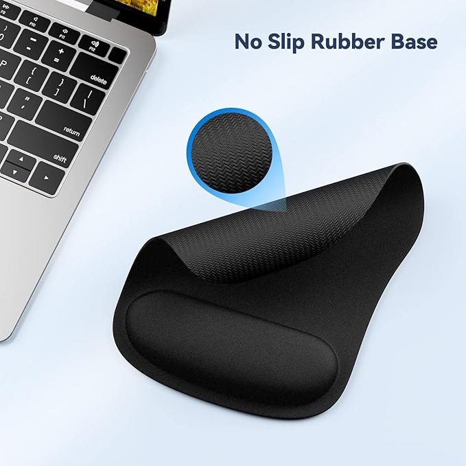 TECKNET 3 Pack Mouse Pad with Wrist Support, Ergonomic Gaming Mouse Pad Pain Relief, Portable Comfortable Mousepad for Computer, Laptop, Office, Home Non-Slip Base, Waterproof Surface - Black