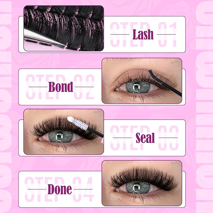 Yawamica 200D Volume Lash Clusters 14mm Eyelash Clusters Fluffy Wispy Cluster Eyelash Extensions D Curl DIY Individual Lashes Extension by Self (14mm Refill Pack)
