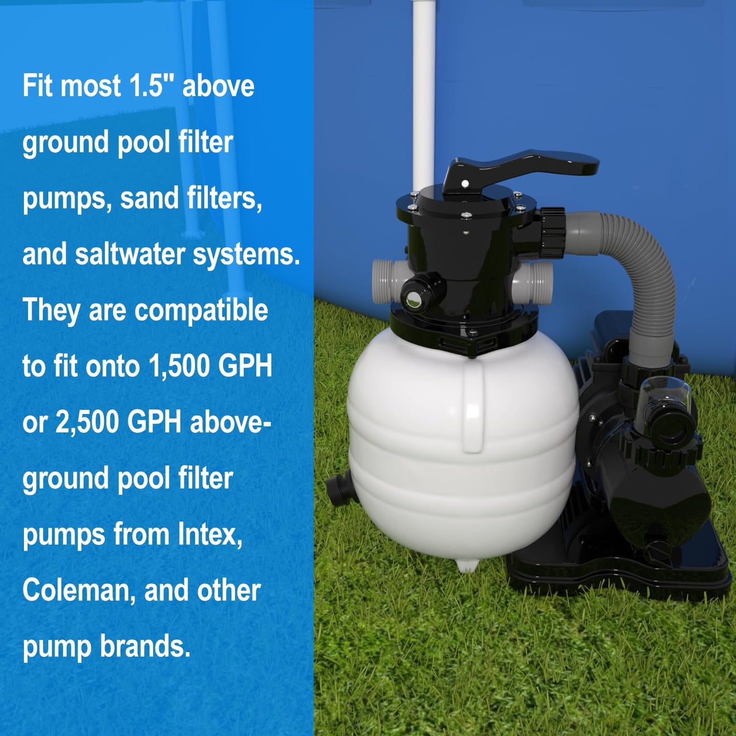 1.5" x 20" Pool Hose Replacement, Pack of 2 - Compatible with Above Ground Pools Filter Pump Hoses, Sand Filters, Saltwater Systems (1,500-2,500 GPH), Grey
