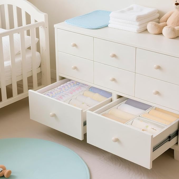 Criusia Drawer Organizer Clothes, 10 Pack Dresser Organizer for Baby Clothes, Underwear, Sock- Foldable Closet Organization and Storage Dividers Bins for Nursery, Bedroom (Oatmeal)