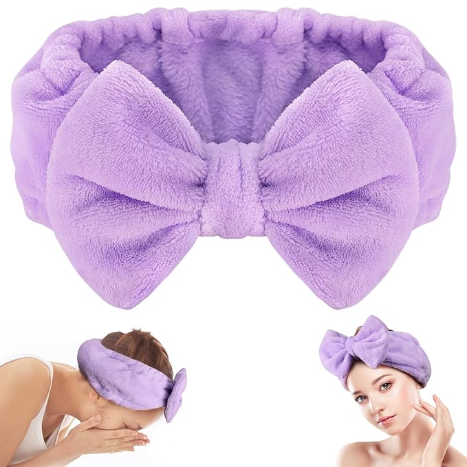 Shintop Spa Headband, Soft Makeup Headband with Cute Bow Elastic Face Wash Hairband for Skincare Facial Mask ShowersÃ¯Â¼ÂPurpleÃ¯Â¼Â