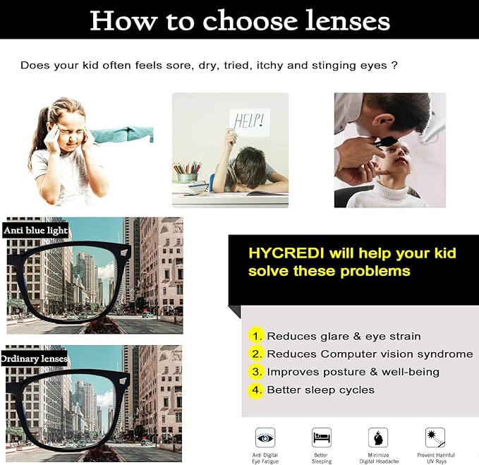Hycredi Kids Blue Light Blocking Glasses for Boys & Girls ?€? Reduce Eye Strain from Screens, Computer, Gaming, TV & Phone