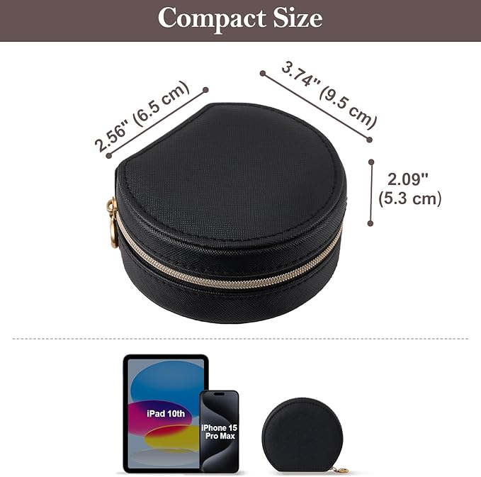 ProCase Travel Size Jewelry Box, Mini Portable Seashell-Shaped Jewelry Case with Mirror, 2 Layer Organizer in PU Leather for Women -Black