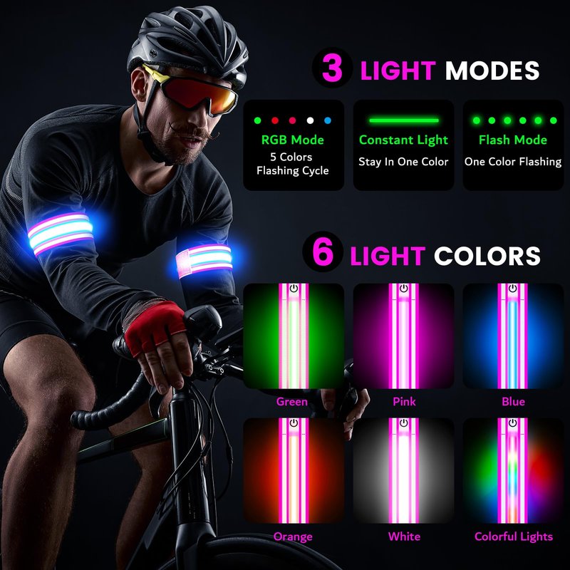 Light Up LED Armband for Running Walking at Night,Reflective Arm Bands for Runners,Rechargeable Jogging Lights,High Visibility Night Running Safety Gear Adjustable Running Women Men Kids (Pink)