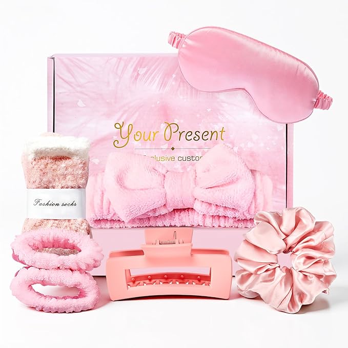 Mini Spa Kit for Girls Ã¢ÂÂ Teen Girl Gifts Trendy Stuff Pink Self-Care Box w/Eye Mask, Plush Spa Headband, Fuzzy Socks & Hair Claw, Cute Comfort Valentine Day Gifts