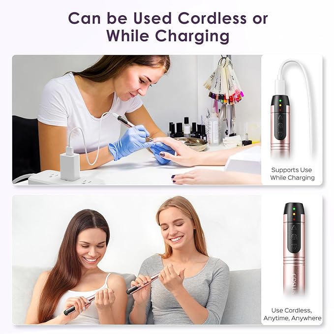 COSLUS C20 Cordless Nail Drill Electric File: Professional for Acrylic Gel Dip Powder Nails Portable Nail Drill Machine Kit for Manicure Pedicure Nail Set with Everything Rechargeable Lightweight