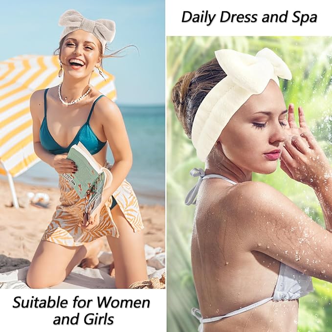 VELSCRUN Spa Headband, Makeup Face Wash Skincare Headbands, Bow Hair Band Party Favors for Washing Face, Stocking Stuffers For Women Teen Girls Christmas Gifts Hair Accessories Beige Coffee Color