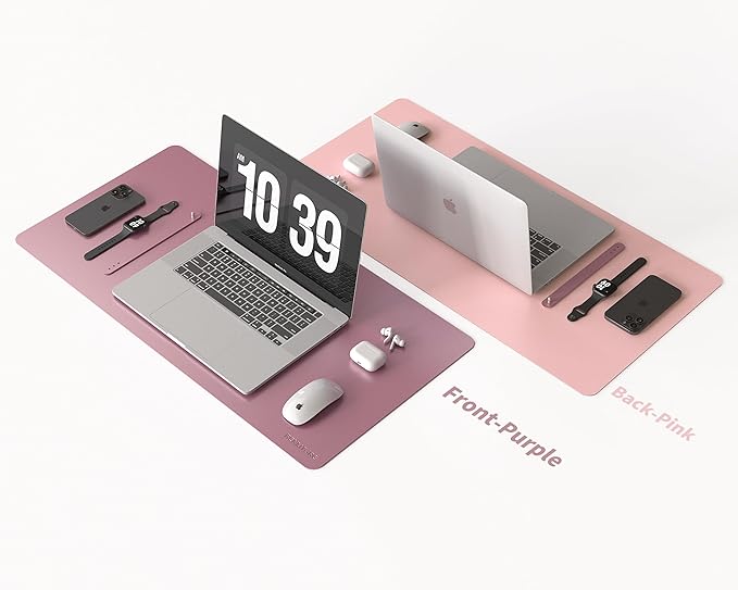 RENMTURE Double-Sided Two-Tone Faux Leather Desk mat Desktop Organization and Accessories Home and Office Large Mouse pad Game and Work (Purple/Pink, 32"x16")