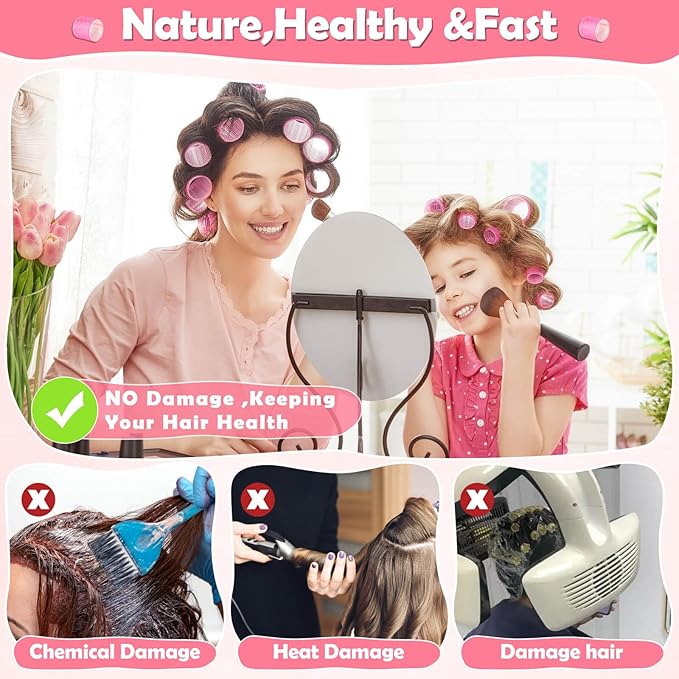 Thermal Jumbo Rollers Hair Curlers Set with Clips - 24 Large Self-Grip Rollers for Volume and Curls on Long, Medium, Short Hair (63mm, 48mm, 36mm)