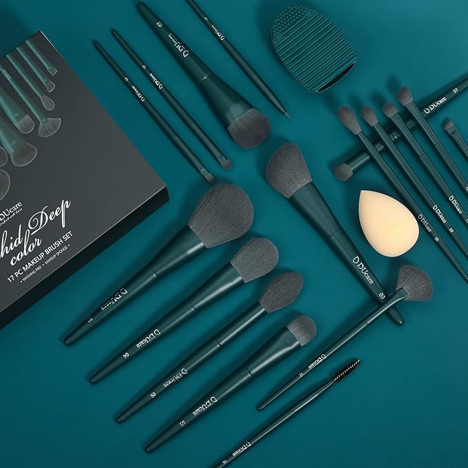 DUcare Makeup Gift Set 19 Pcs,17pcs Brushes Brush 1pc Cleaning Mat and 1pc Makeup Sponge Professional Face Powder Eye Shadow Powder Liquid Brushes