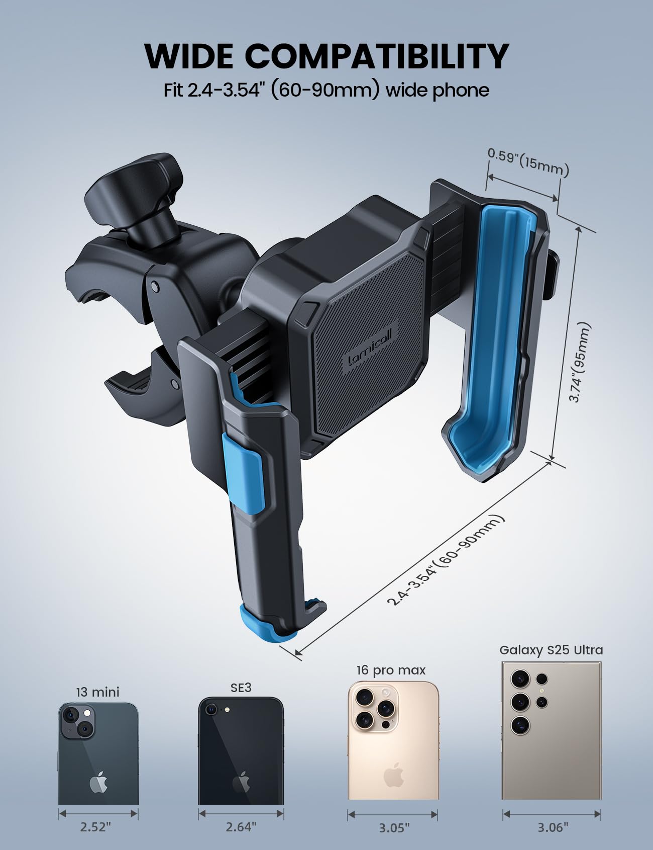 Lamicall Motorcycle Bike Phone Mount - [1s Quick Release] Bike Cell Phone Holder Clip, Bicycle Scooter Handlebar Clamp, Gifts for iPhone 17 16 15 14 Pro Max, Galaxy S25 S24 Ultra, 4.7-7" Phones, Blue