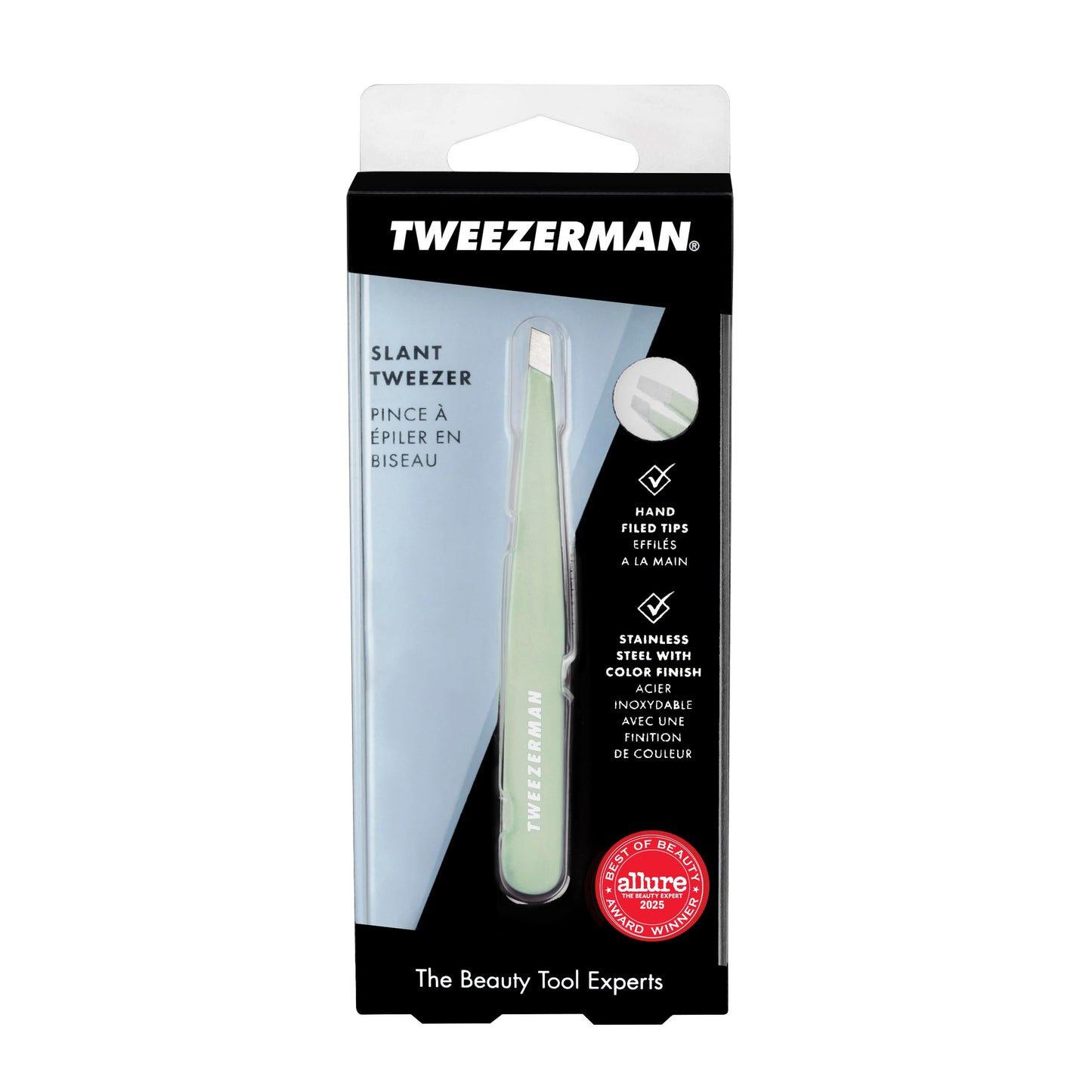 Tweezerman Stainless Steel Slant Tweezer - Eyebrow Tweezers for Women and Men (Pistachio)