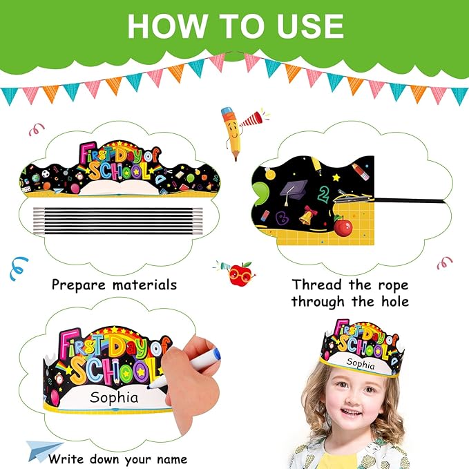 SICOHOME Paper Crown Hats Caps for Kids Paper Crowns for Students Classroom Kindergarten Preschool Party Supplies Adjustable