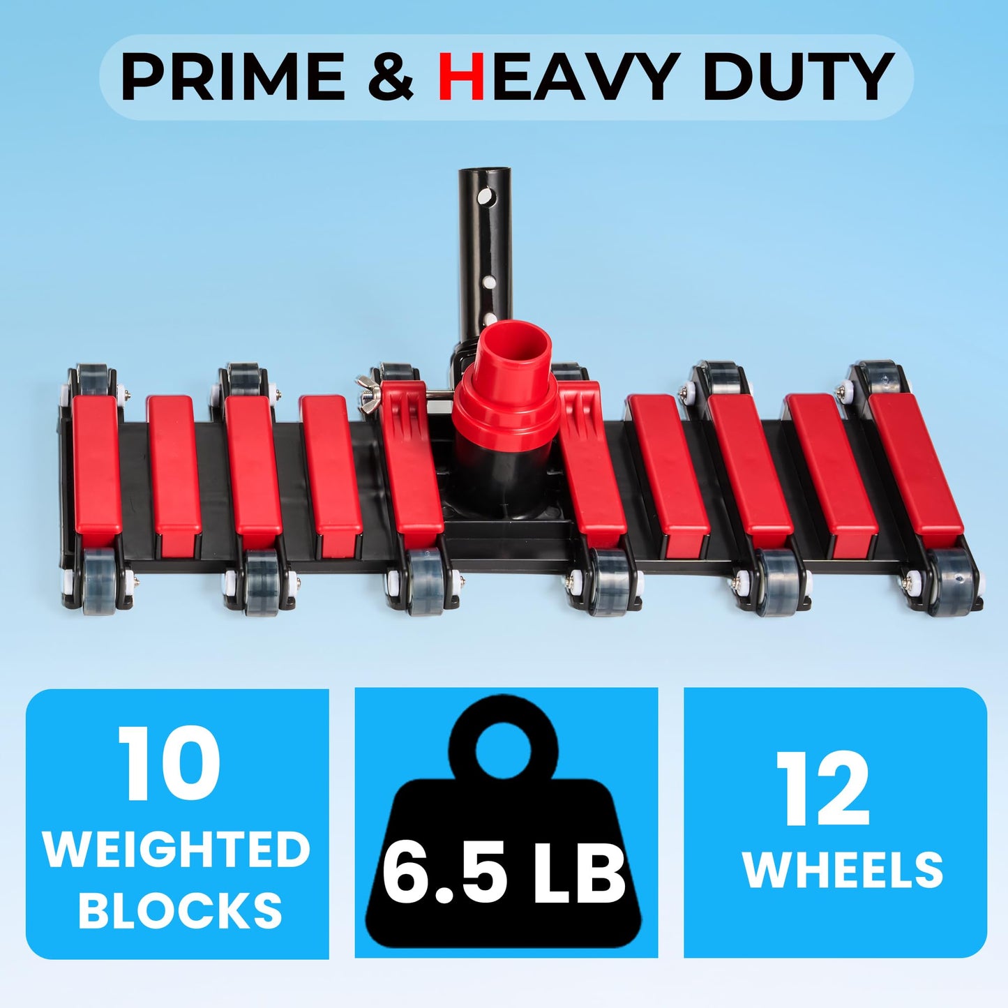 Sepetrel Commercial Grade Pool Vacuum Head with Wheels,19" Extra-Wide & Weighted Flexible Heavy-Duty Vac Cleaner for Effortless, Deep Cleaning