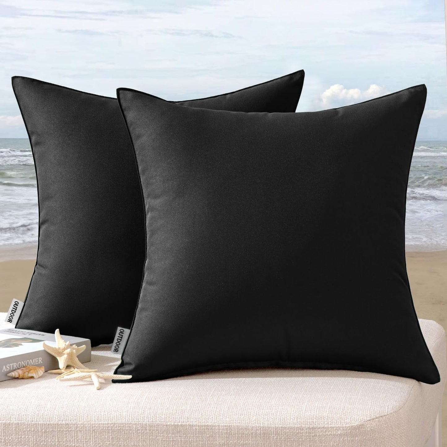 MIULEE Pack of 2 Decorative Outdoor Waterproof Pillow Covers Garden Cushion Sham Throw Pillowcase Summer Shell for Patio Tent Couch 16x16 Inch Beige