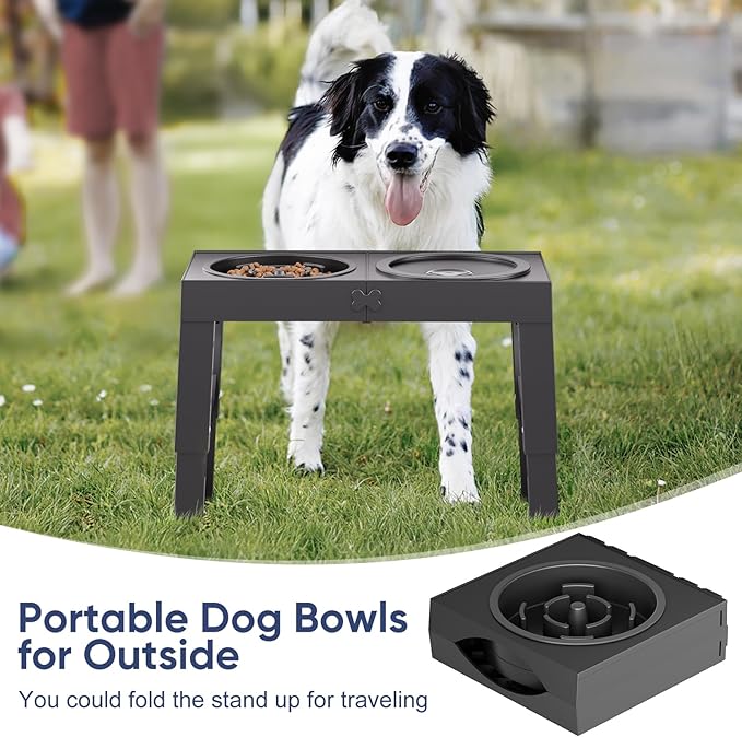 XIAZ Elevated Dog Bowls Large Breed Raised Dogs Bowl Stand Large/Medium Sized Dog Slow Feeder Dogs Bowls Food Water Stands 5 Heights Adjustable 9/11/12/14in Pet Feeder Dish Station