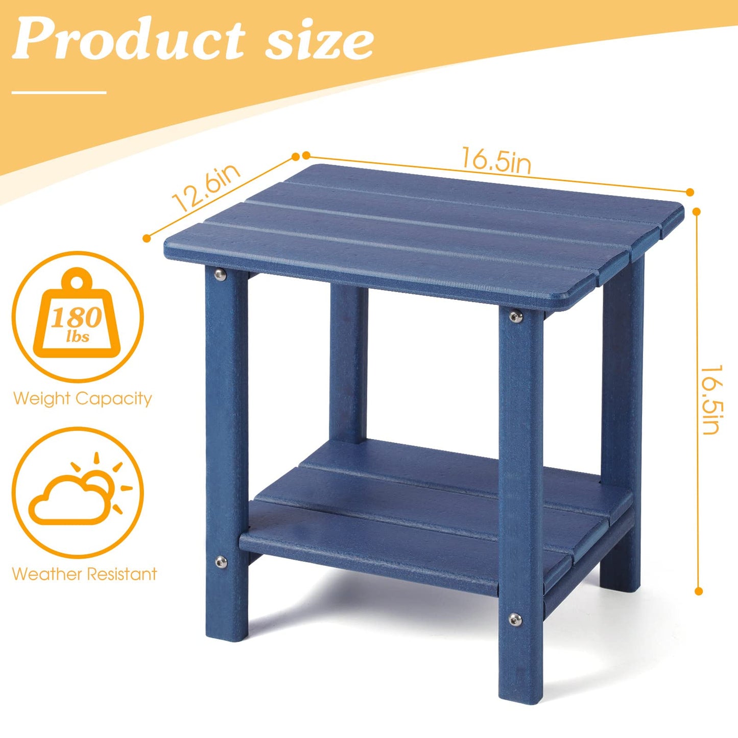 Apolimi Adirondack Outdoor Side Table, 2-Tier Sturdy Patio End Table Weather Resistant, 16.5" Solid Side Table for Patio, Pool, Porch