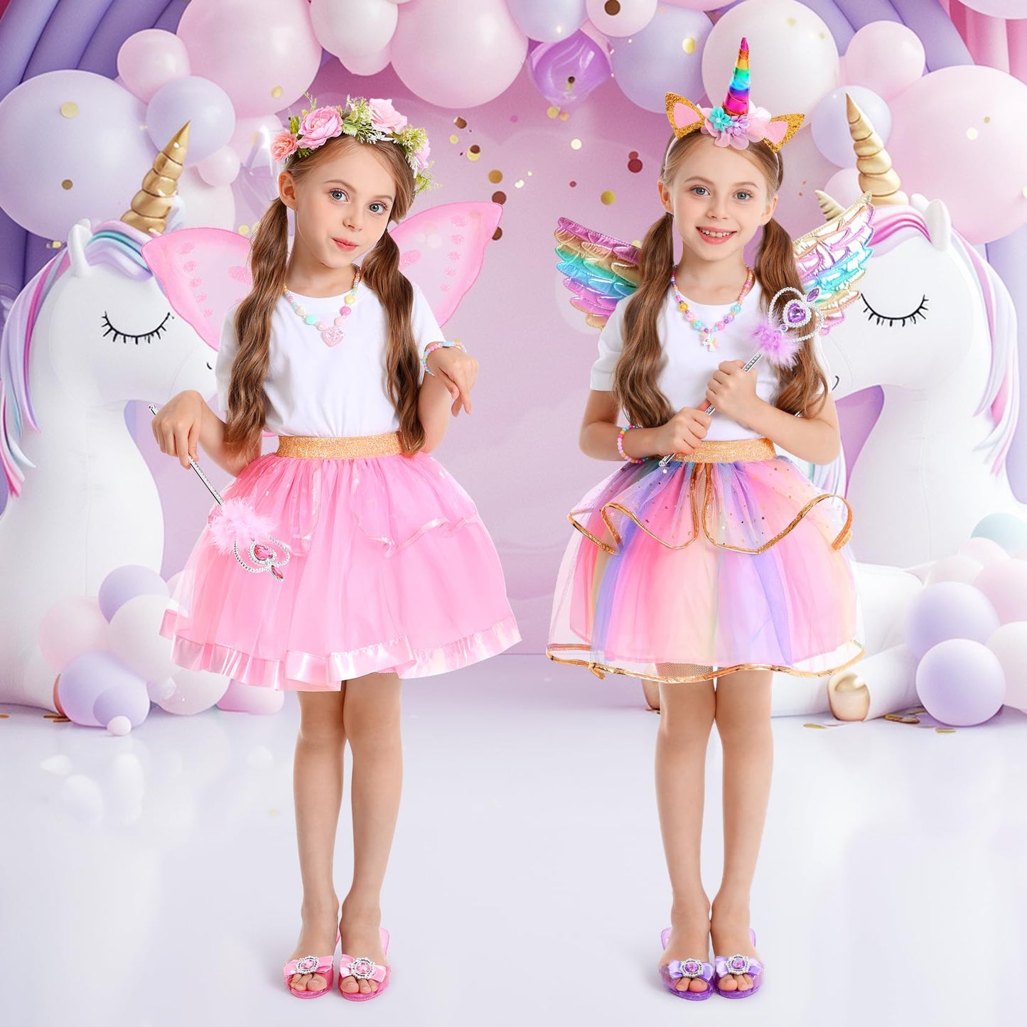 Princess Dress Up Fairy & Unicorn Costume for Girls 4-6, Toddler Dress with Tutu, Wings, Shoes, Jewelry, Headband Fairy Unicorn Toys for Girls Christmas Halloween Birthday Gift Toys
