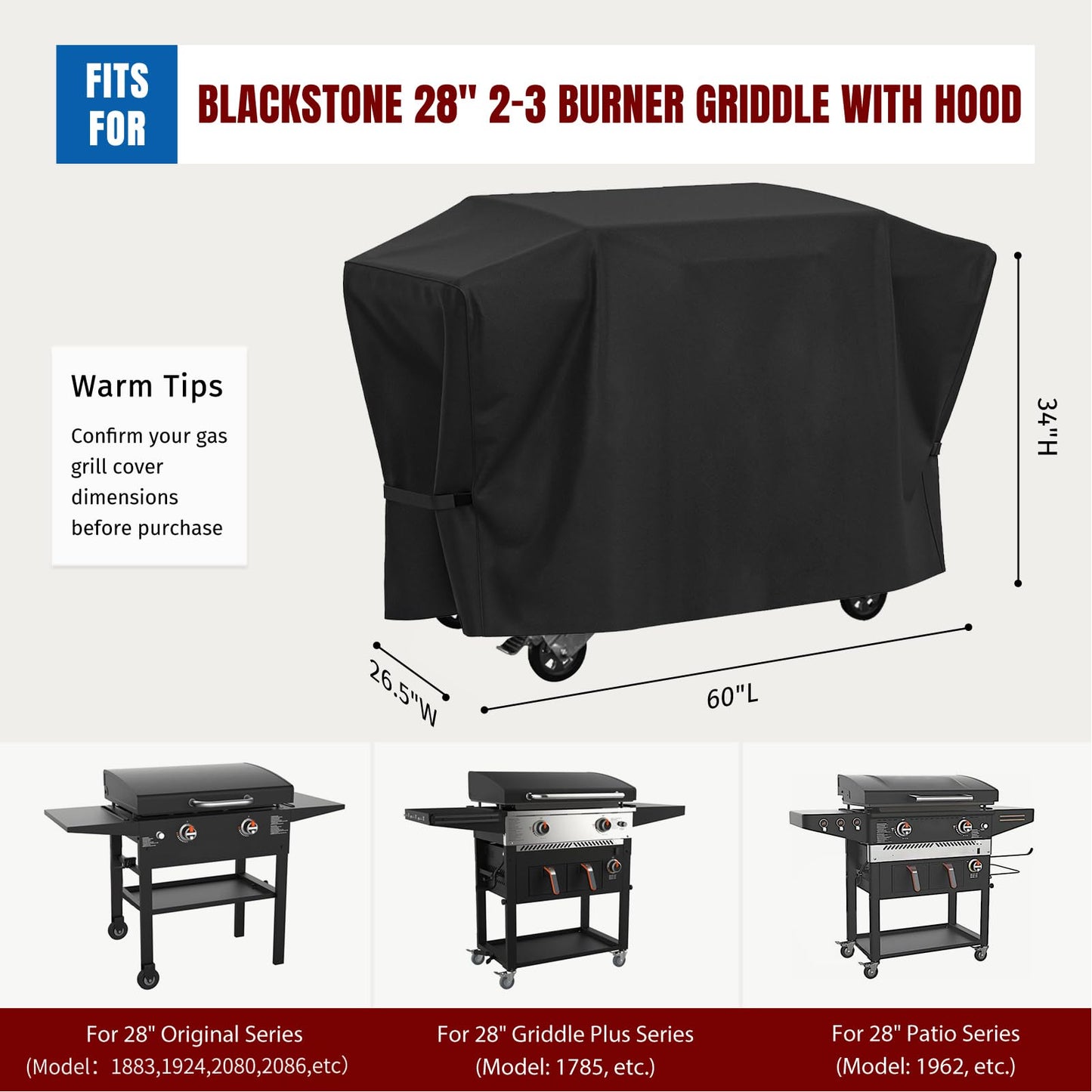 SHINESTAR Griddle Cover for Blackstone 28 Inch Griddle with Hood, Heavy Duty 5483 Flat Top Grill Cover with Velcro, Waterproof & UV-Resistant BBQ Cover for Blackstone 2-3 Burner Grill