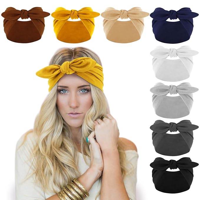 DRESHOW 8 Pack Bow Headbands of Solid Color for WomenÃ¢ÂÂs Hair Non Slip Wide Vintage Head Wraps Knotted Cute Hair Band Accessories