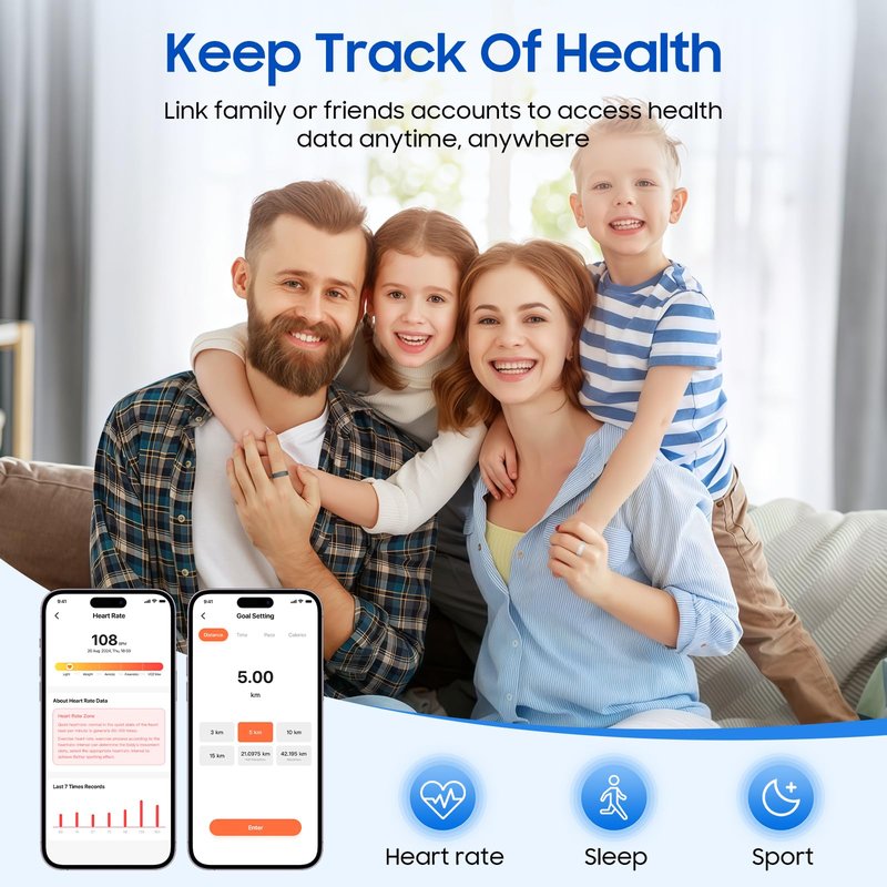 prxxhri Smart Health Ring, Featuring Stress and Sleep Monitoring Functions, Compatible with iOS and Android,Waterproof Fitness Tracker for Women & Men, No Subscription Fee. (Rose Gold, 7)