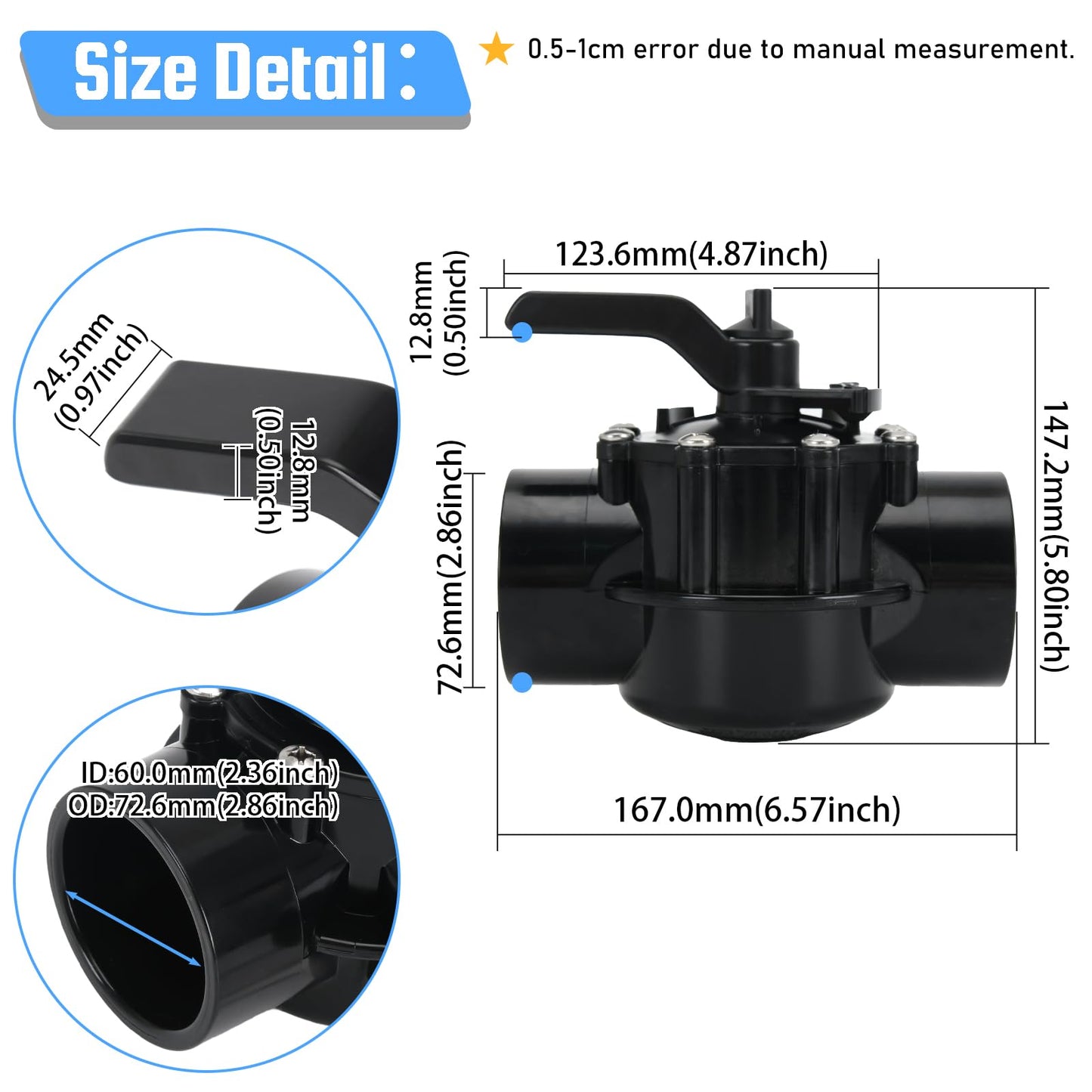 4717 3 Port 2 to 2-1/2-Inch Positive Seal NeverLube Valve Compatible with Jandy, 3 Way Diverter Valve Suitable for Ground Pool, Tub & Spa System