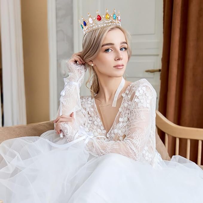 Multicolor Queen Crown for Women Crystal Tiara for Women Rhinestone Wedding Headband for Bride Hair Accessories for Costume Birthday Party Prom Gifts