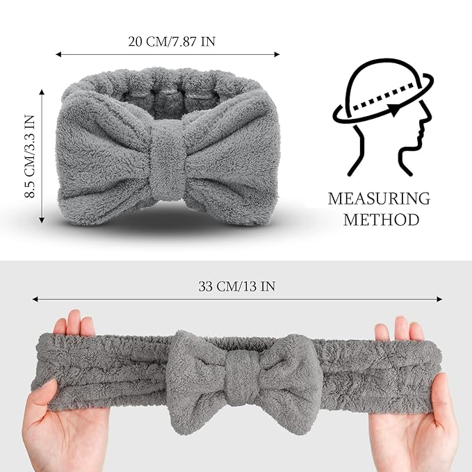 3 Pieces Towel Headbands for Women Makeup Headband for Washing Face Makeup Spa Headband, Microfiber Bowtie Shower Headband for Women (White, Light Gray, Black)