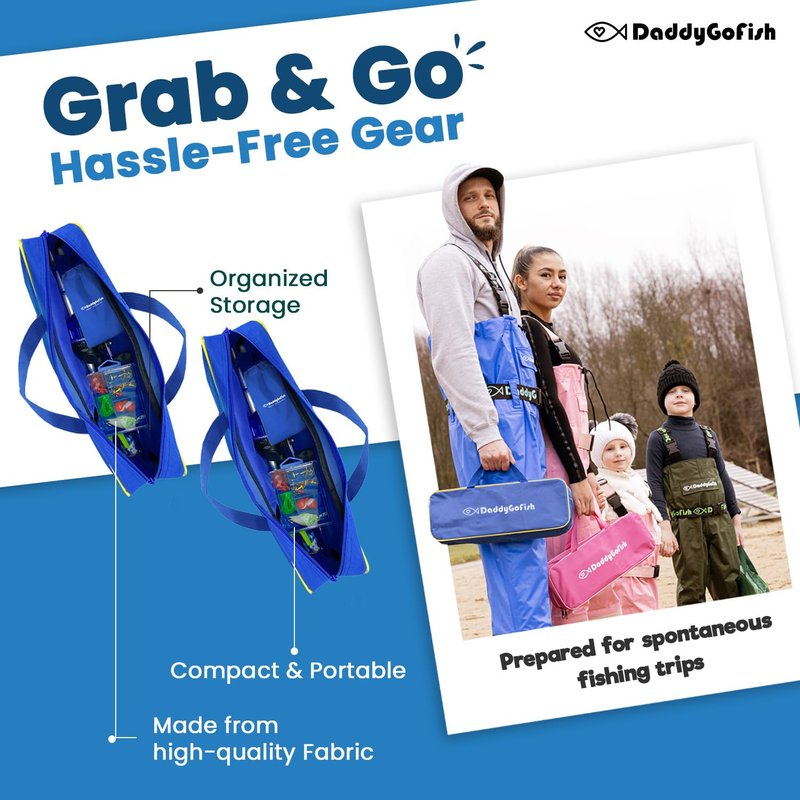 DaddyGoFish Kids Fishing Pole - Rod Reel Combo Tackle Box Starter Set - First Year Small Dock Gear Kit for Boys Girls Toddler Youth Age Beginner Little Children Junior Anglers (2 Pack Blue + Blue 4ft)