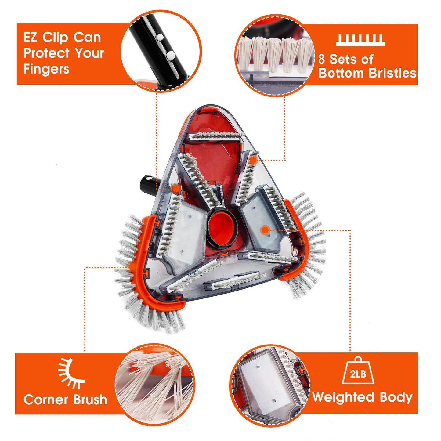 TidyMister Pool Vacuum Head with Side Brush,Universal Steering Handle & Universal Rotatable Hose Adapter,Swimming Weighted Pool Brush Vac (Safe for Vinyl Liner Pool) for Inground & Above Ground Pools