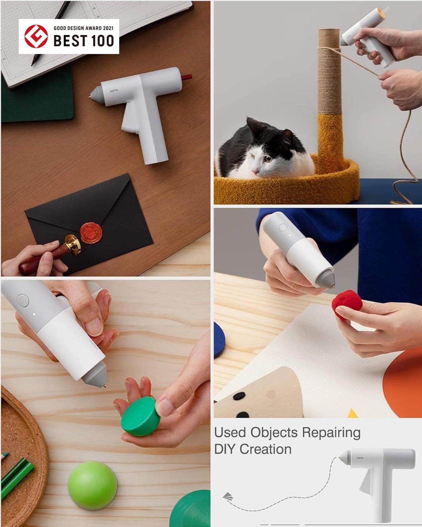 HOTO Cordless Hot Glue Gun, Minimalist Style, 30s Heating Fast, Smart Power-off, Compact Size, Intelligent Temperature Control, USB-C Rechargeable,10 Mini Sticks for Crafts, DIY Arts, Home Repairs