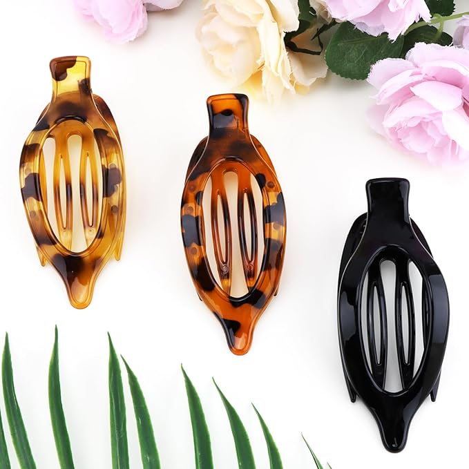 Flat Hair Clips Duckbill Large Claw Clips for Thick Medium Thin Hair 3Pcs Non Slip French Barrettes Alligator Accessories for Women Girls Leopard Black